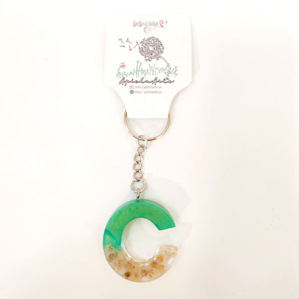 Llavero letra C (verde y flores) - Imagen 2