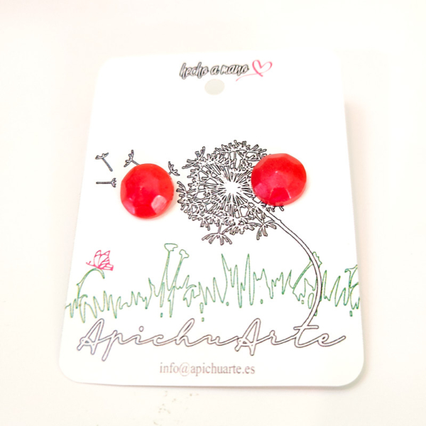 Pendientes de botón de resina (rojo) - Imagen 2
