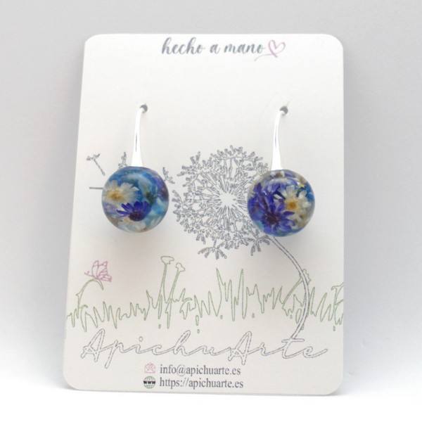 Pendientes y collar de flores secas (azul) - Imagen 3