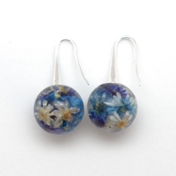 Pendientes y collar de flores secas (azul) - Imagen 2