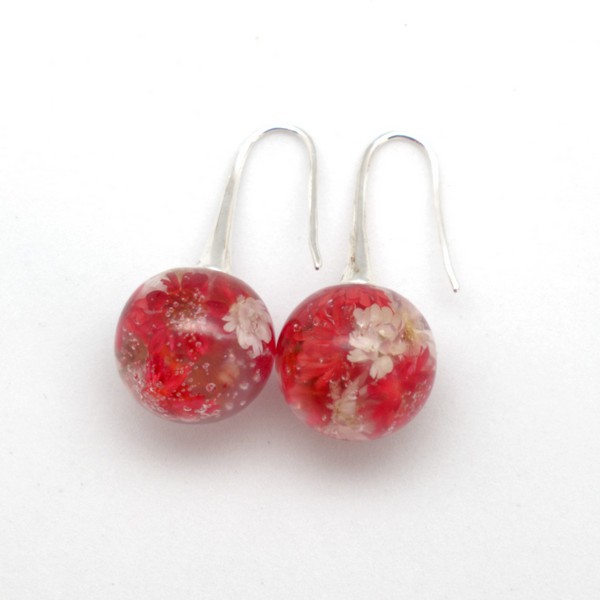 Pendientes y collar de flores secas (rojas) - Imagen 4
