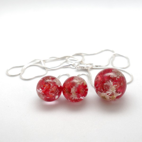 Pendientes y collar de flores secas (rojas) - Imagen 6