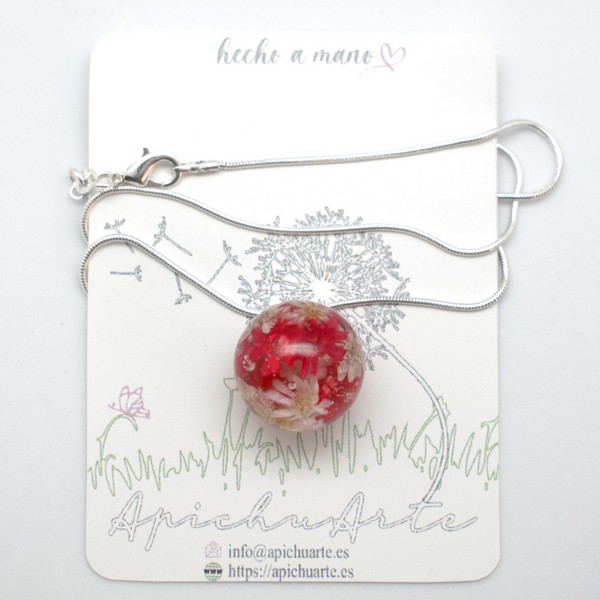 Pendientes y collar de flores secas (rojas) - Imagen 3