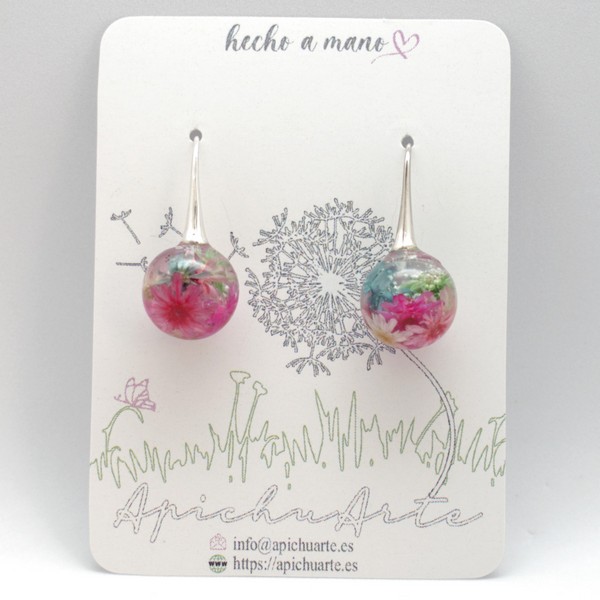 Pendientes y collar de flores secas (rosa) - Imagen 3