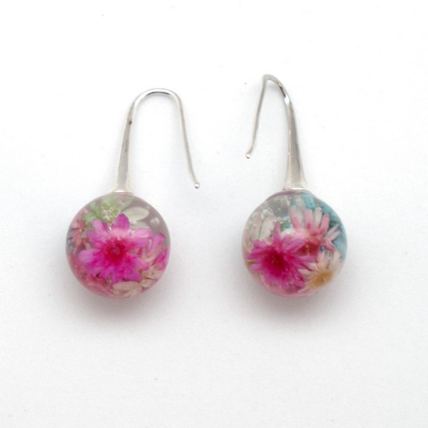 Pendientes y collar de flores secas (rosa) - Imagen 2