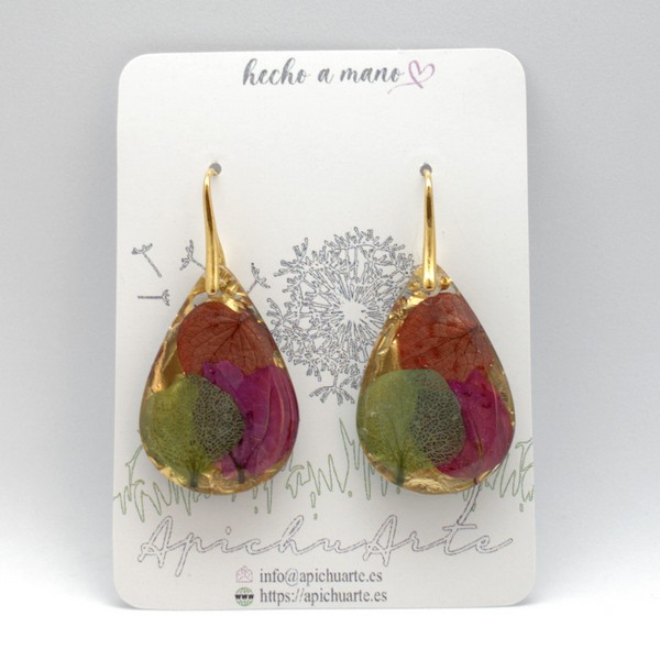 Pendientes y collar de pan de oro y hortensias - Imagen 2