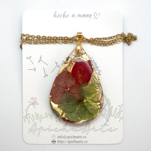 Pendientes y collar de pan de oro y hortensias - Imagen 3